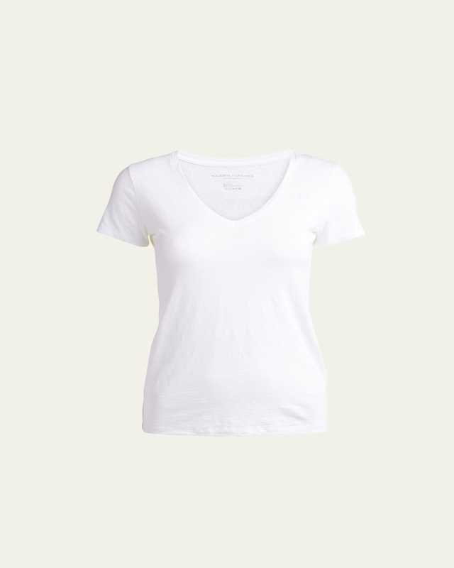 V-Neck Short-Sleeve Stretch Linen T-Shirt